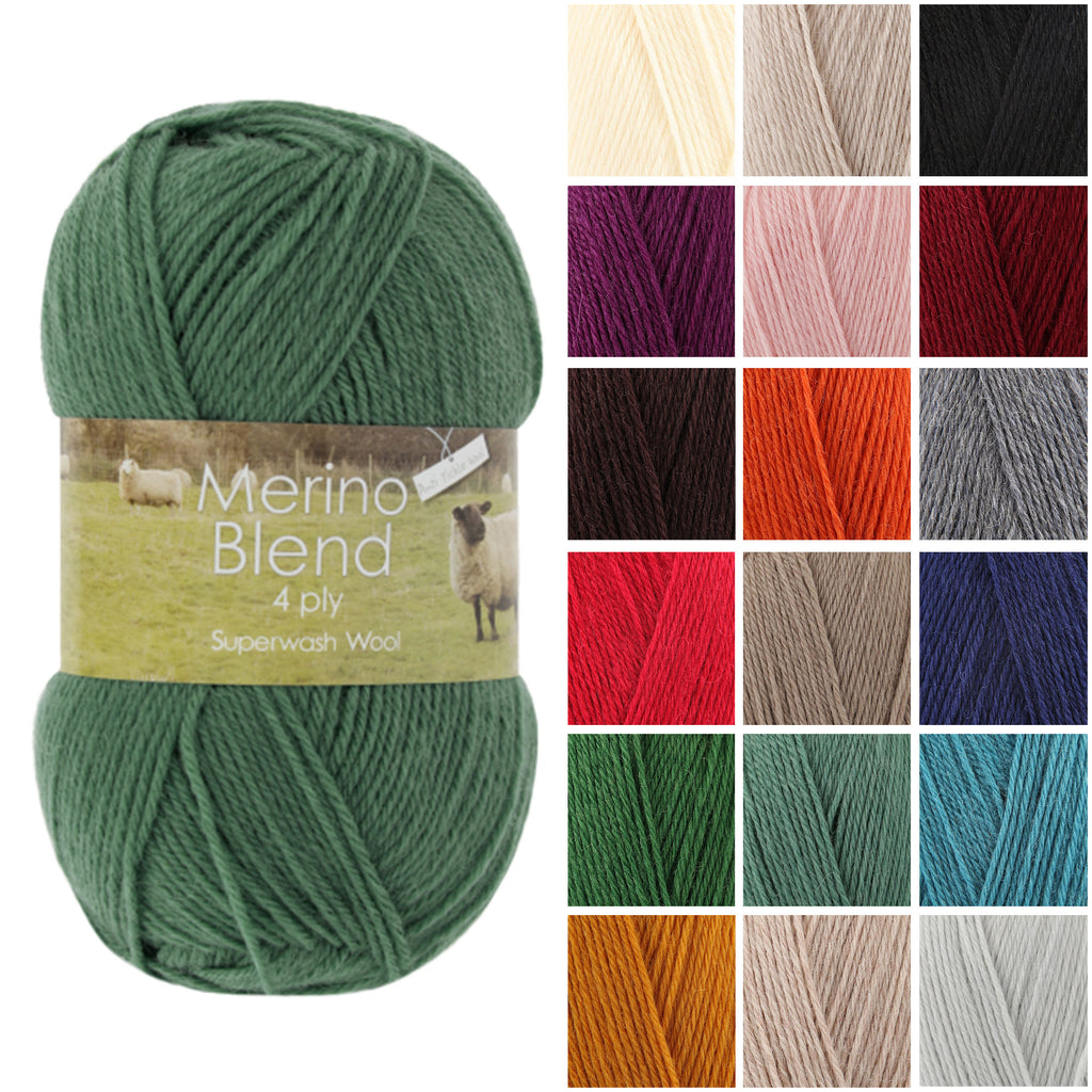 King Cole Merino Blend 4Ply Yarn – 100% Superwash Merino Wool 180m Soft Lightweight Yarn for Knit & Crochet - 50g