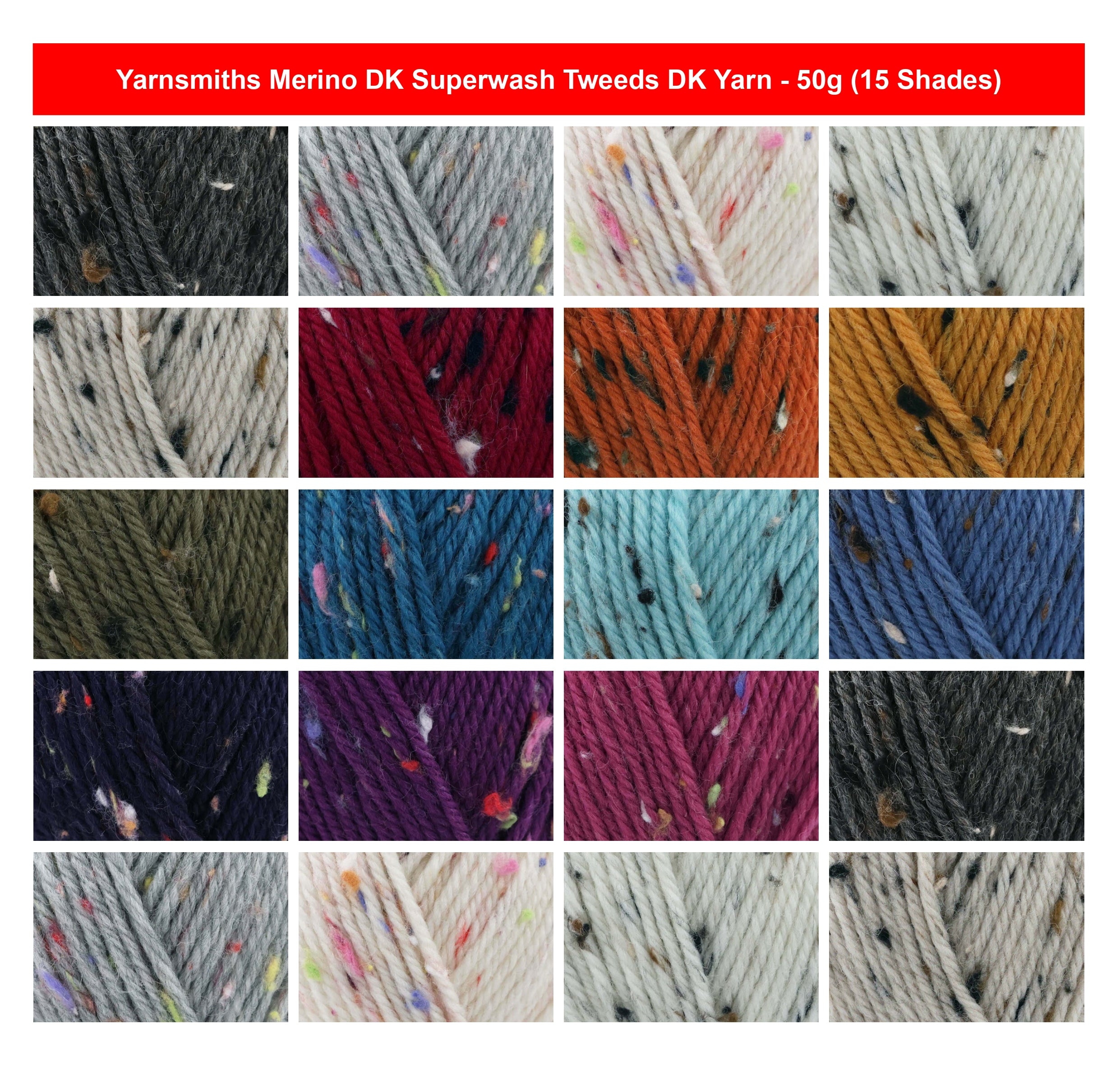 Yarnsmith Merino DK Superwash Tweeds Yarn - 50g, Luxury Wool Viscose Mix Soft Lightweight Double Knitting Crochet Yarn with Tweed Nepps for Baby Garments