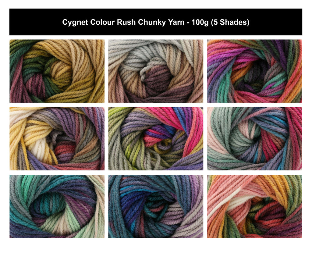 Cygnet Colour Rush Chunky Crochet Yarn - 100g, 100% Acrylic Self-Striping Versatile Knitting Yarn for Clothing, Accessories & Home Décor