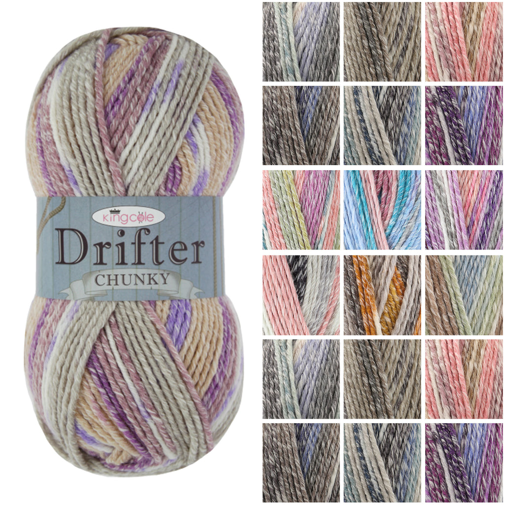 King Cole Drifter Chunky Yarn 69% Acrylic 25% Cotton 6% Wool, 156m Self?Striping Chunky Knitting & Crochet Yarn - 100g
