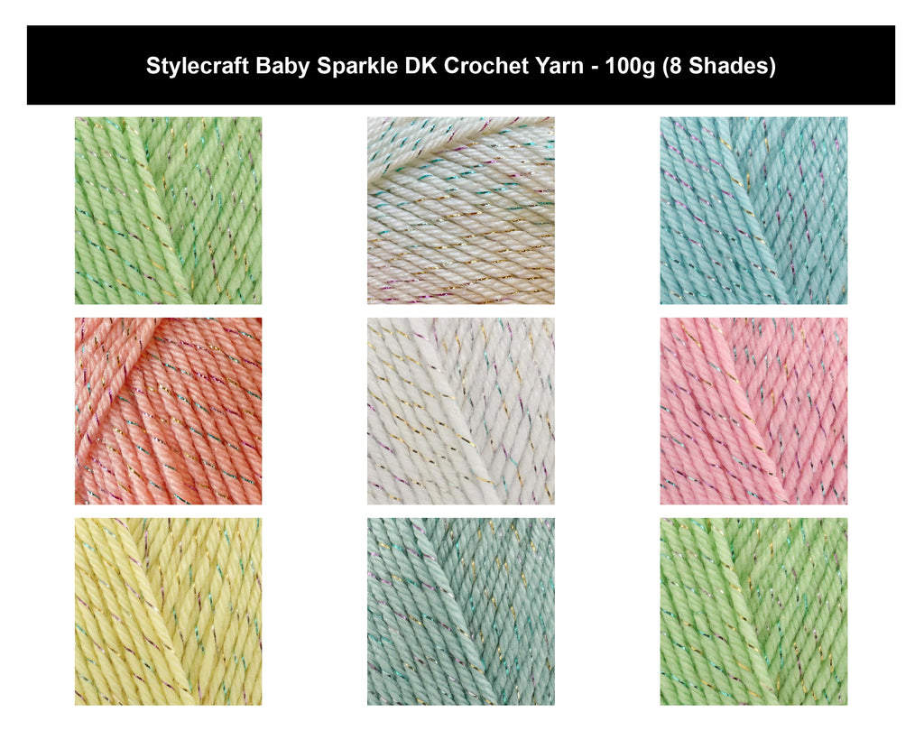 Stylecraft Baby Sparkle DK Crochet Yarn - 100g, Acrylic Lurex Blend Shiny Baby Double Knitting Sparkling Wool for Jumpers, Cardigans, Tank Tops & Hoodies