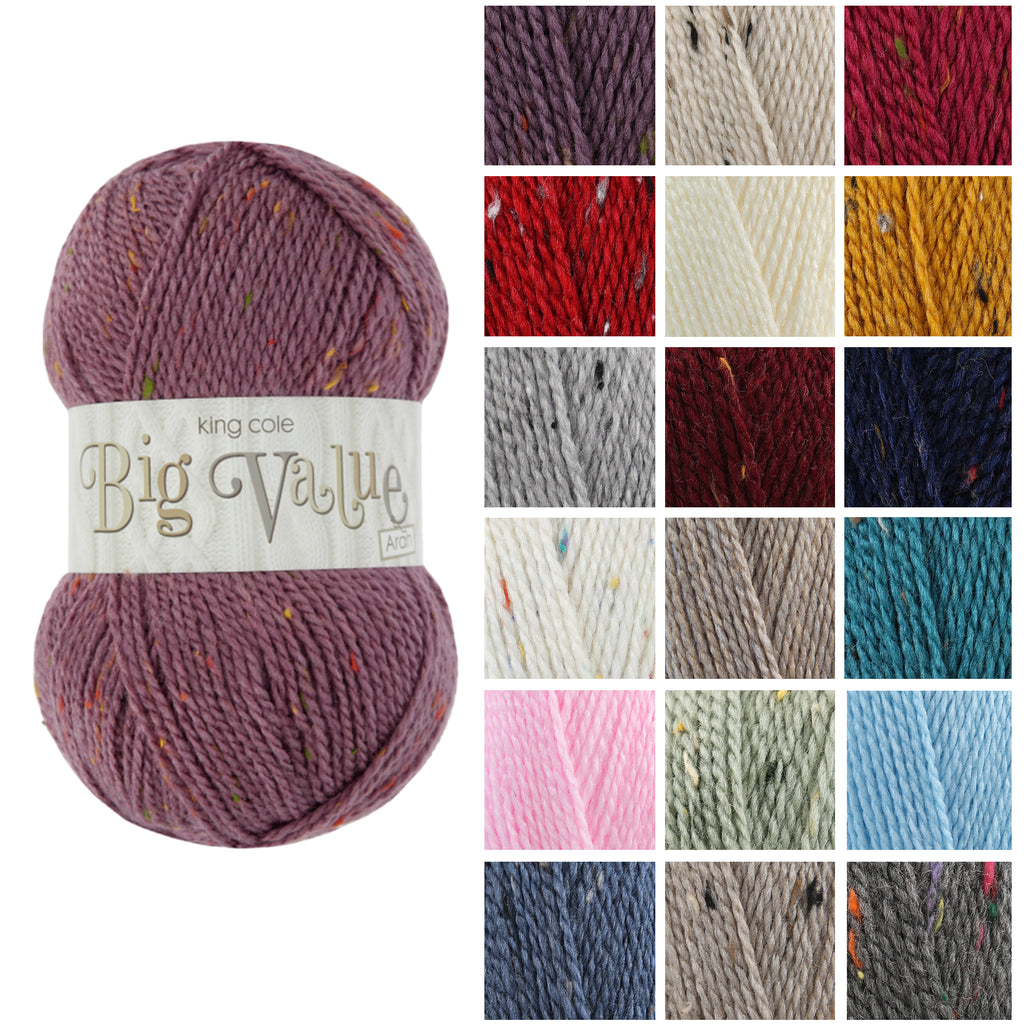 King Cole Big Value Aran Yarn 100% Acrylic, Soft Machine Washable Aran Weight Knitting & Crochet Yarn, 212m Value Stash Filler - 100g