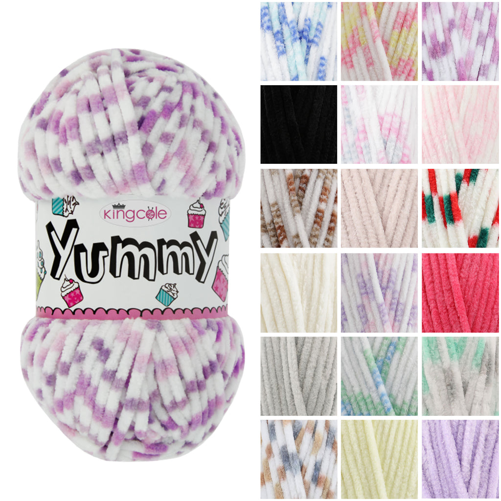 King Cole Yummy Chunky Chenille Yarn, Soft Knitting & Crochet 100% Polyester Plush Colours Baby Wool for Blankets & Accessories - 100g Ball