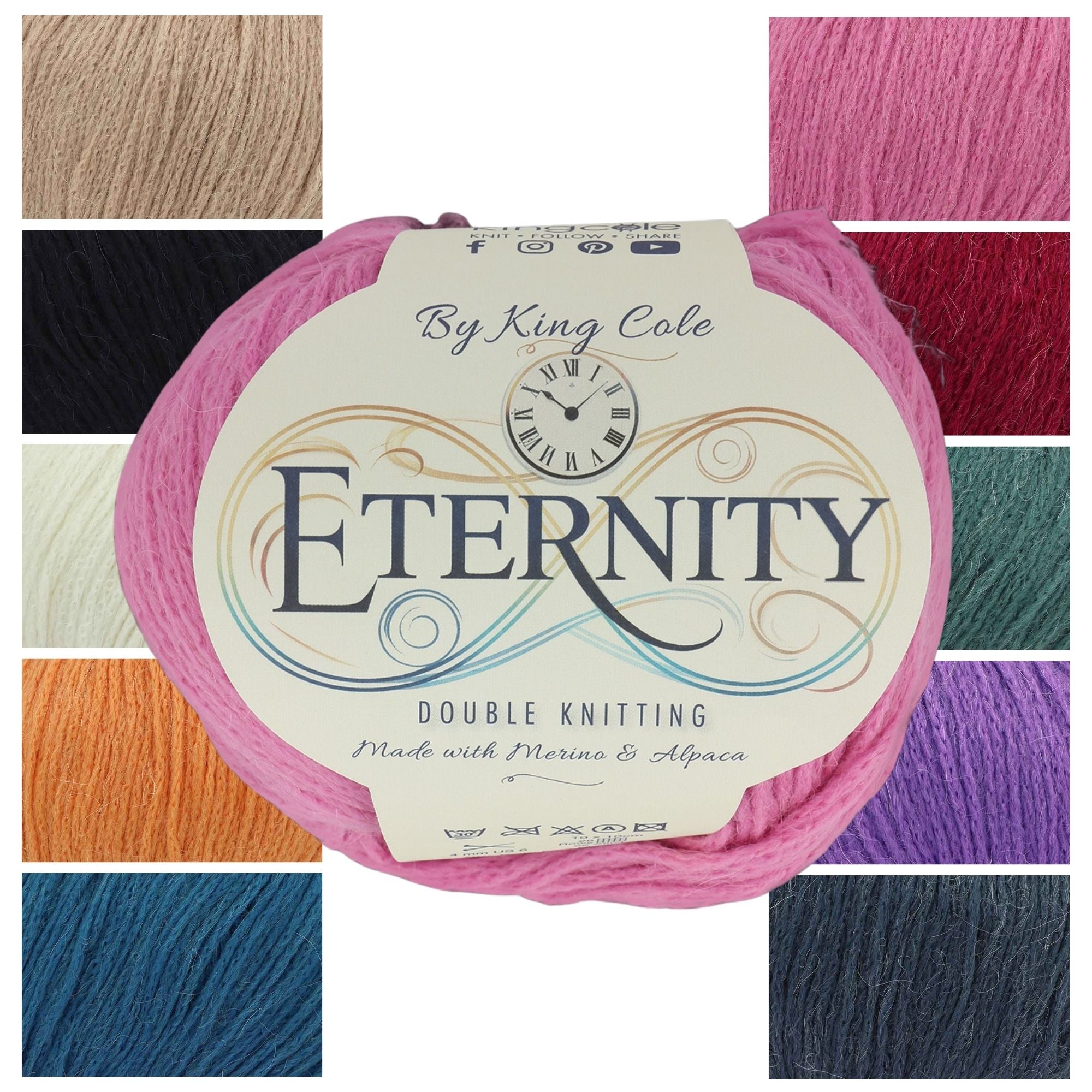 King Cole Eternity DK Yarn 70% Extra Fine Merino Wool 12% Alpaca & 18% Polyamide, 180m Soft Durable Double Knit Yarn - 50g