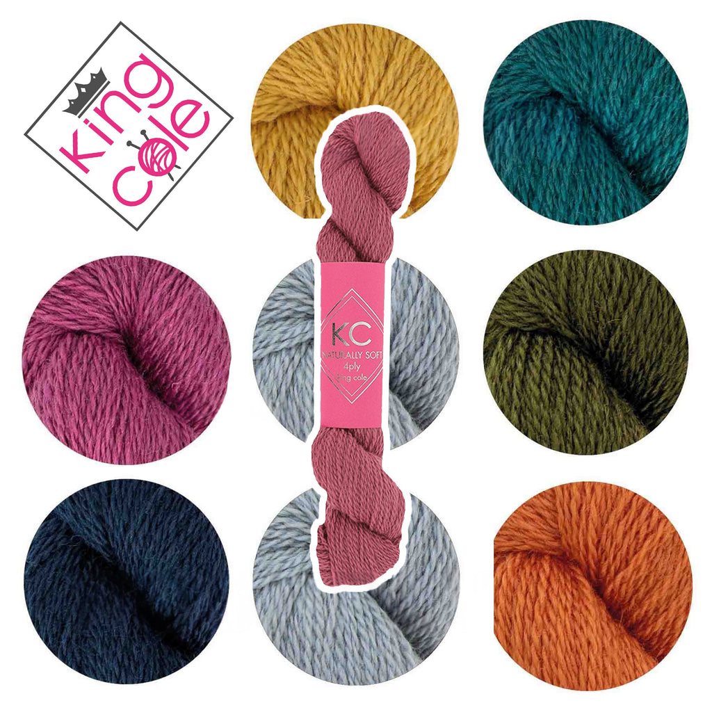 King Cole KC Collection Naturally Soft 4Ply Yarn 90% Blue Faced Leicester Wool & 10% Afghan Cashmere, 190m Soft Lightweight - 50g
