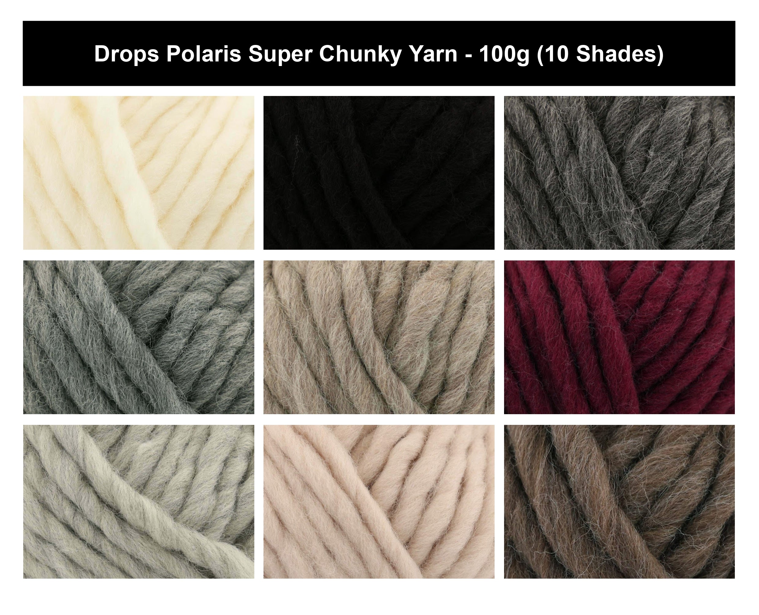 Drops Polaris Super Chunky Yarn - 100g, 100% Natural Wool Rustic Texture Bulky Thick Crochet & Knitting Wool for Winter Ponchos, Bags & Cosy Accessories