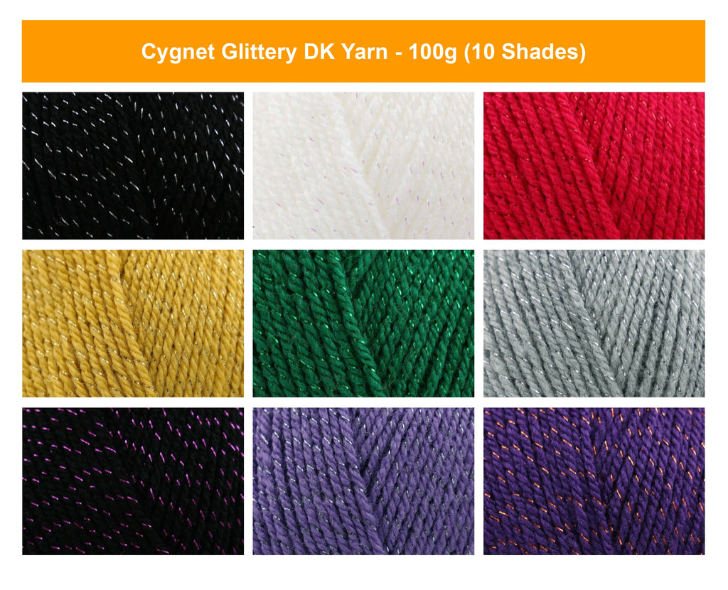 Cygnet Glittery Double Knit (DK) Yarn - 100g, Acrylic Glittery Sparkle Double Knitting Yarn for Festive Garments and Accessories