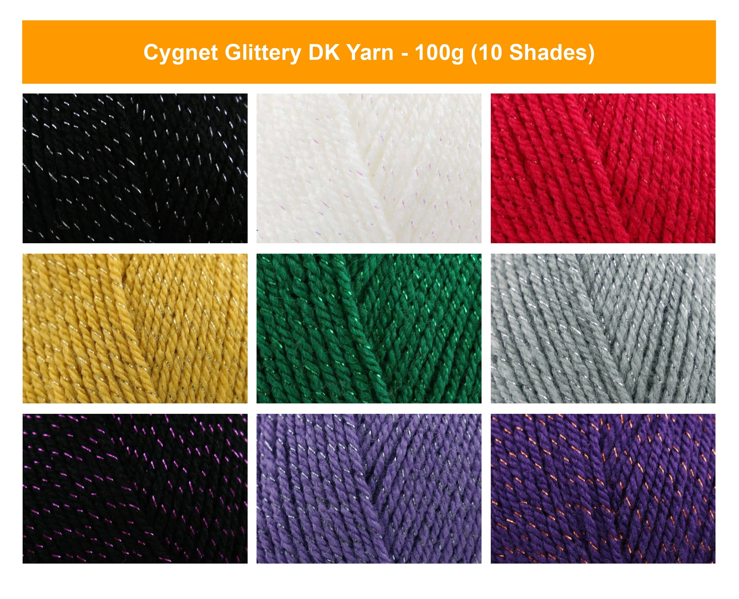 Cygnet Glittery Double Knit (DK) Yarn - 100g, Acrylic Glittery Sparkle Double Knitting Yarn for Festive Garments and Accessories