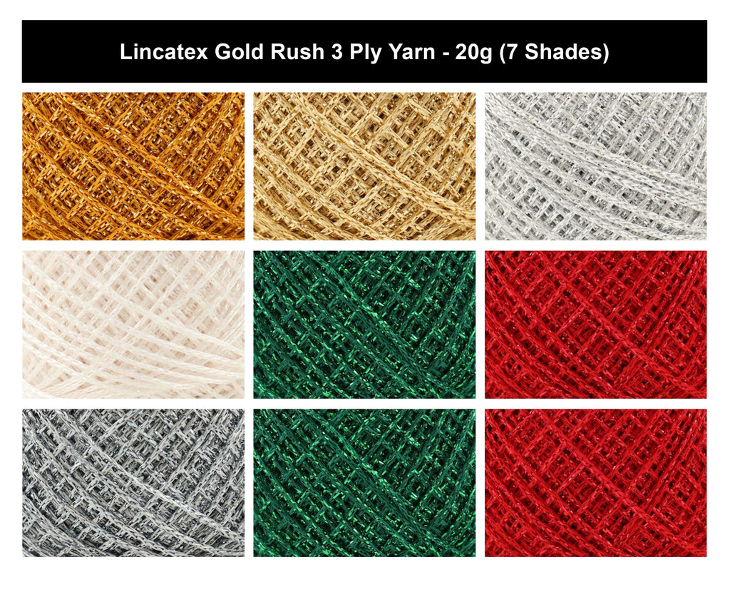 Lincatex Gold Rush Crochet Yarn - 20g, Metalized Polyester & Rayon Blend Chainette Metallic Sparkly Knitting Wool for Decorations, Garments & Accessories