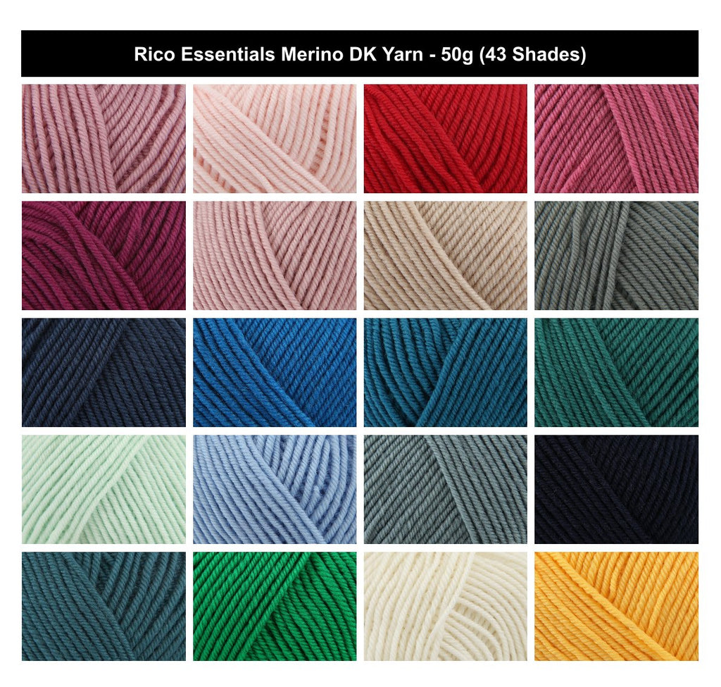 Rico Essentials Merino DK Yarn - 50G, 100% Merino Wool Solid Colour Soft Double Knitting & Crochet Yarn for Cardigans, Jumpers & Sweaters