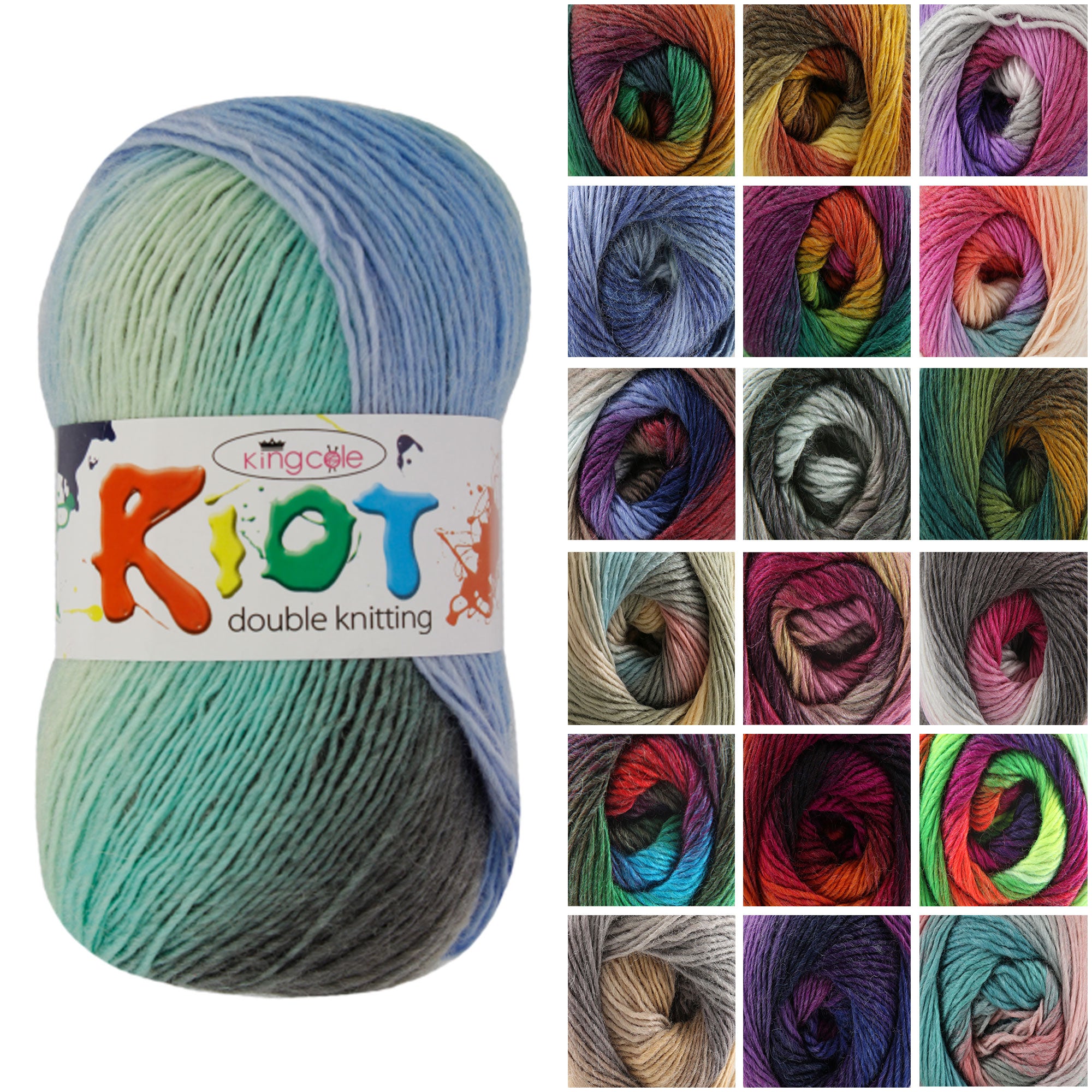 King Cole Riot DK Yarn 30% Wool 70% Acrylic Multicolour Double Knitting 294m – Variegated Knit & Crochet Yarn - 100g