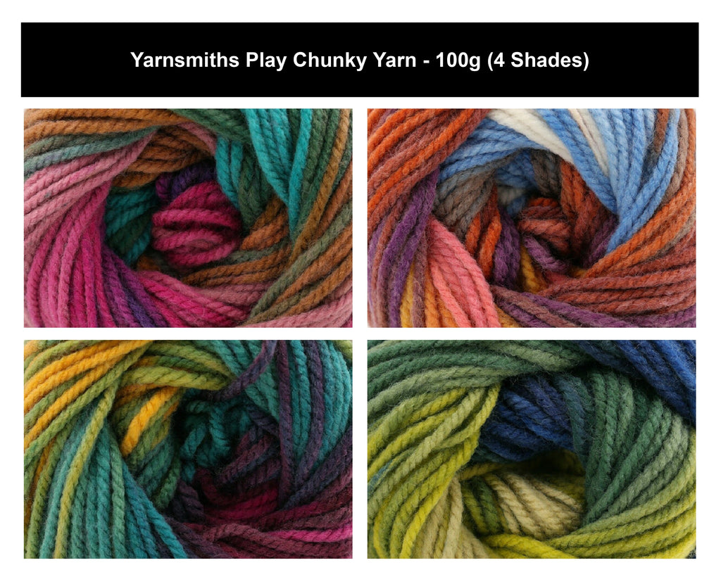 Yarnsmiths Play Chunky Yarn for Crochet - 100g, Luxury 100% Acrylic Variegated Self-Striping Vibrant Knitting Wool for Jumpers and Home Accessories