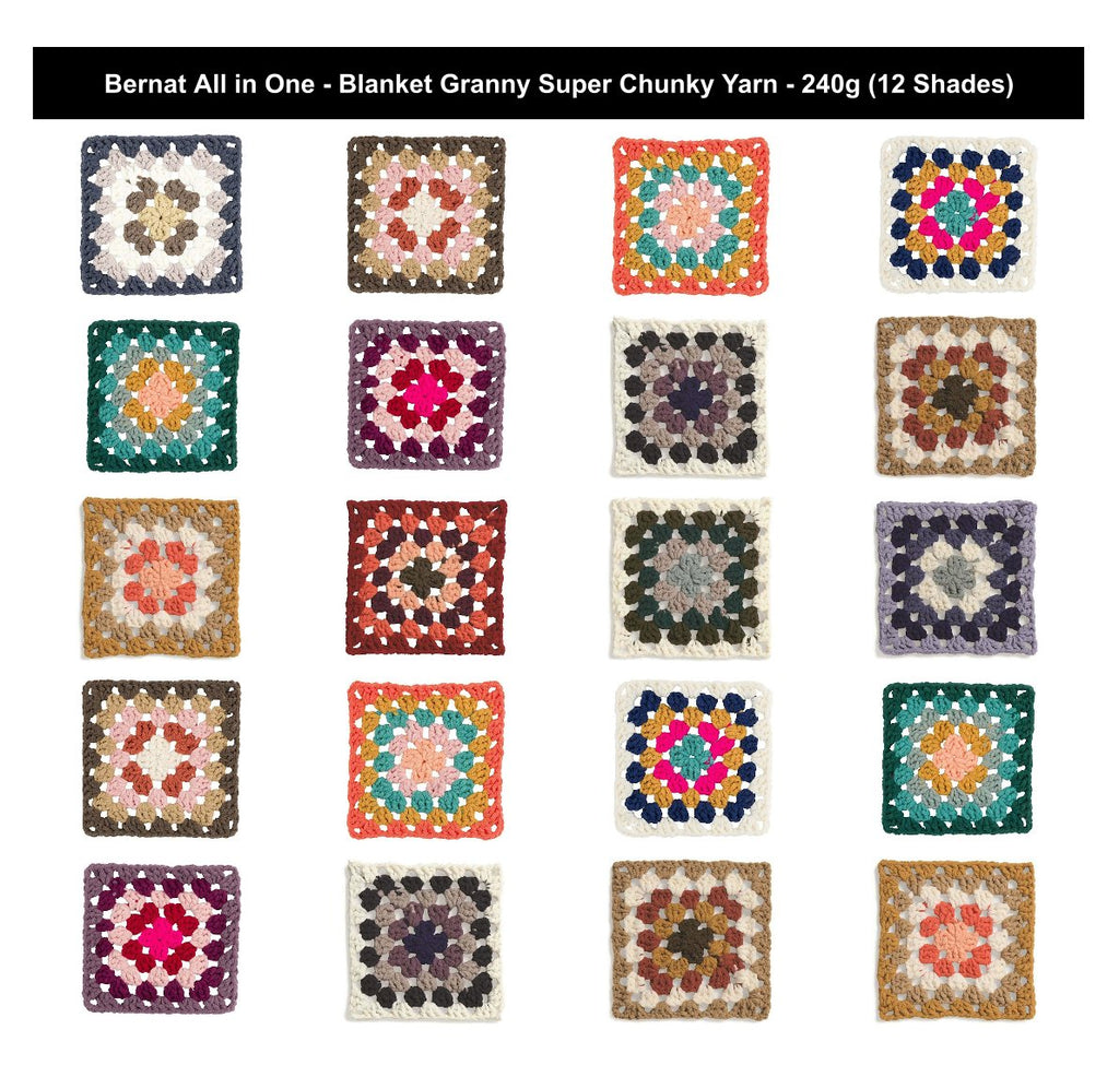 Bernat All In One Blanket Granny Super Chunky Yarn - 240G, 100% Polyester Self Striping Chenille Knitting Wool for Crochet Granny Square, Blankets, Bags & Purses