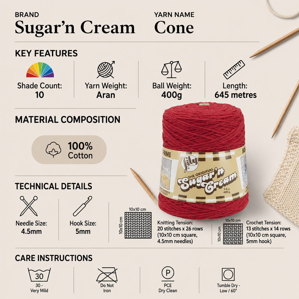 Sugar N Cream Solids Crochet Yarn - 70.9g, 100% Cotton Soft Worsted Everyday Knitting Wool for Dishcloths, Kitchen Accessories, Bags, Blankets & Home Décor