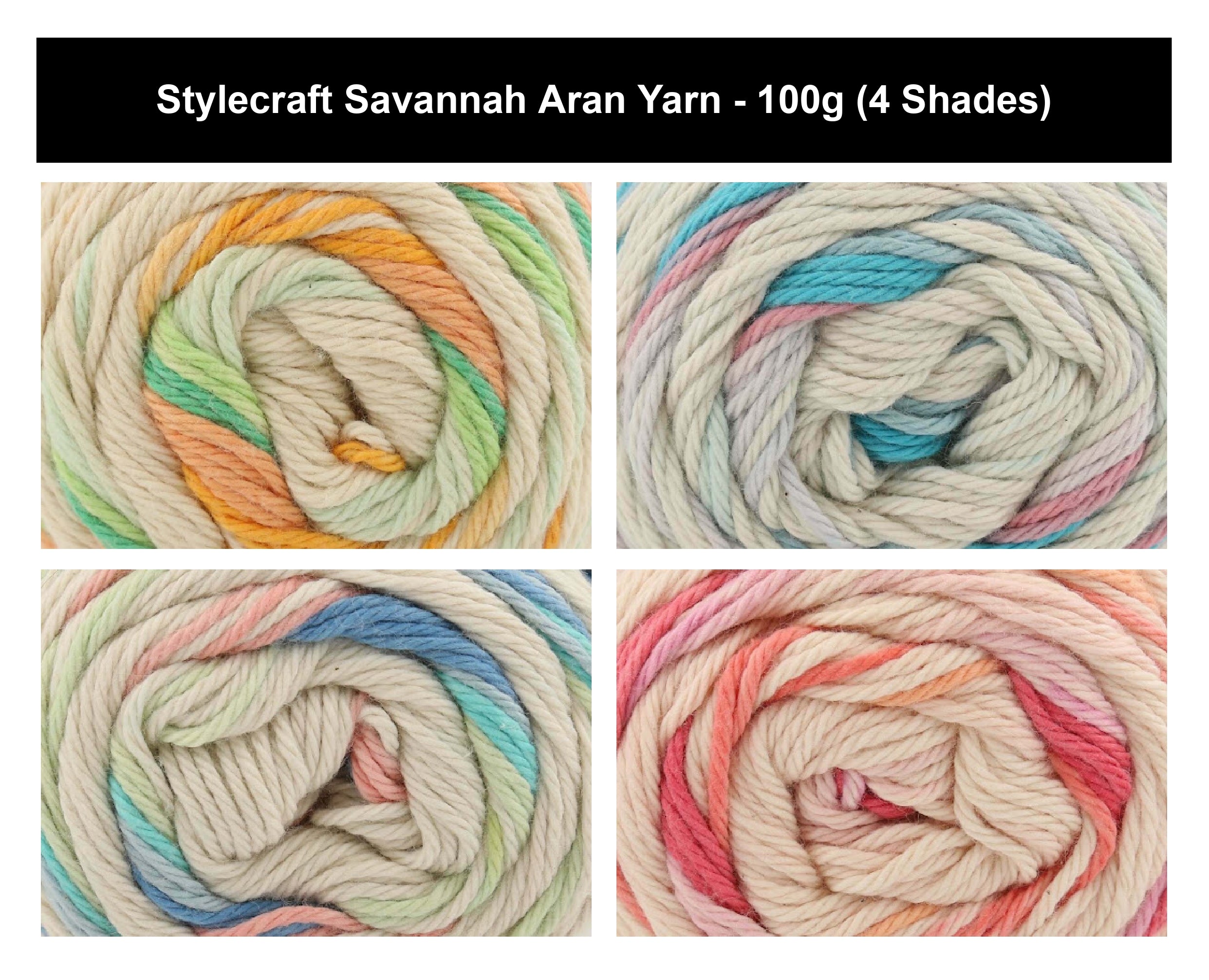 Stylecraft Savannah Aran Knit Crochet Yarn - 100g, Super Soft 100% Cotton Colour Changing Knit & Crochet Wool for Summer Garments & Accessories