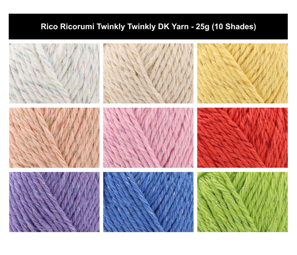 Rico Ricorumi Twinkly Twinkly DK Yarn - 25G, Polyester Cotton Blend Sparkle Amigurumi Crochet Double Knitting Yarn for Toys, Ornaments & Granny Squares