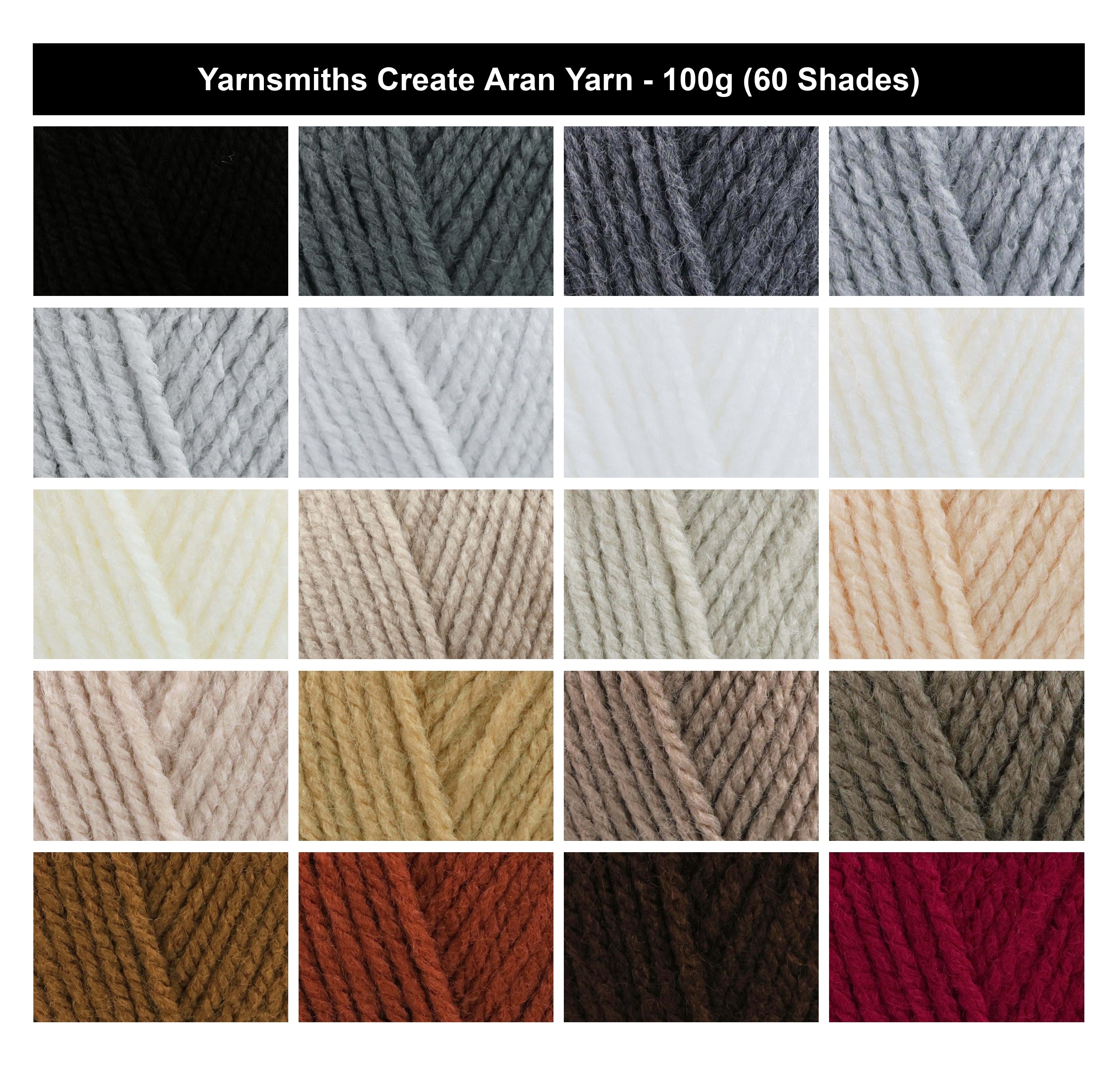 Yarnsmiths Create Aran Yarn - 100g, 100% Acrylic Anti-Pilling Soft Lightweight Crochet Knitting Wool for Jumpers & Blankets