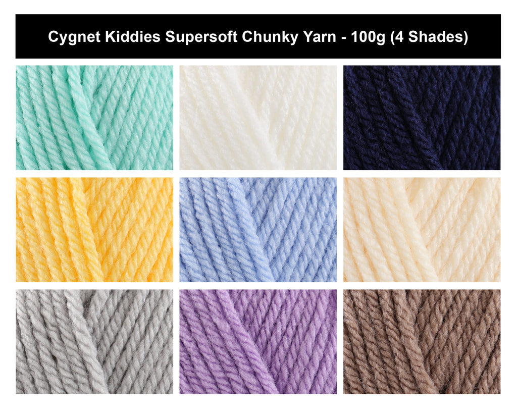 Cygnet Kiddies Supersoft Chunky Yarn - 100g, 100% Acrylic Crochet Knitting Baby Yarn for Blankets, Garments & Accessories