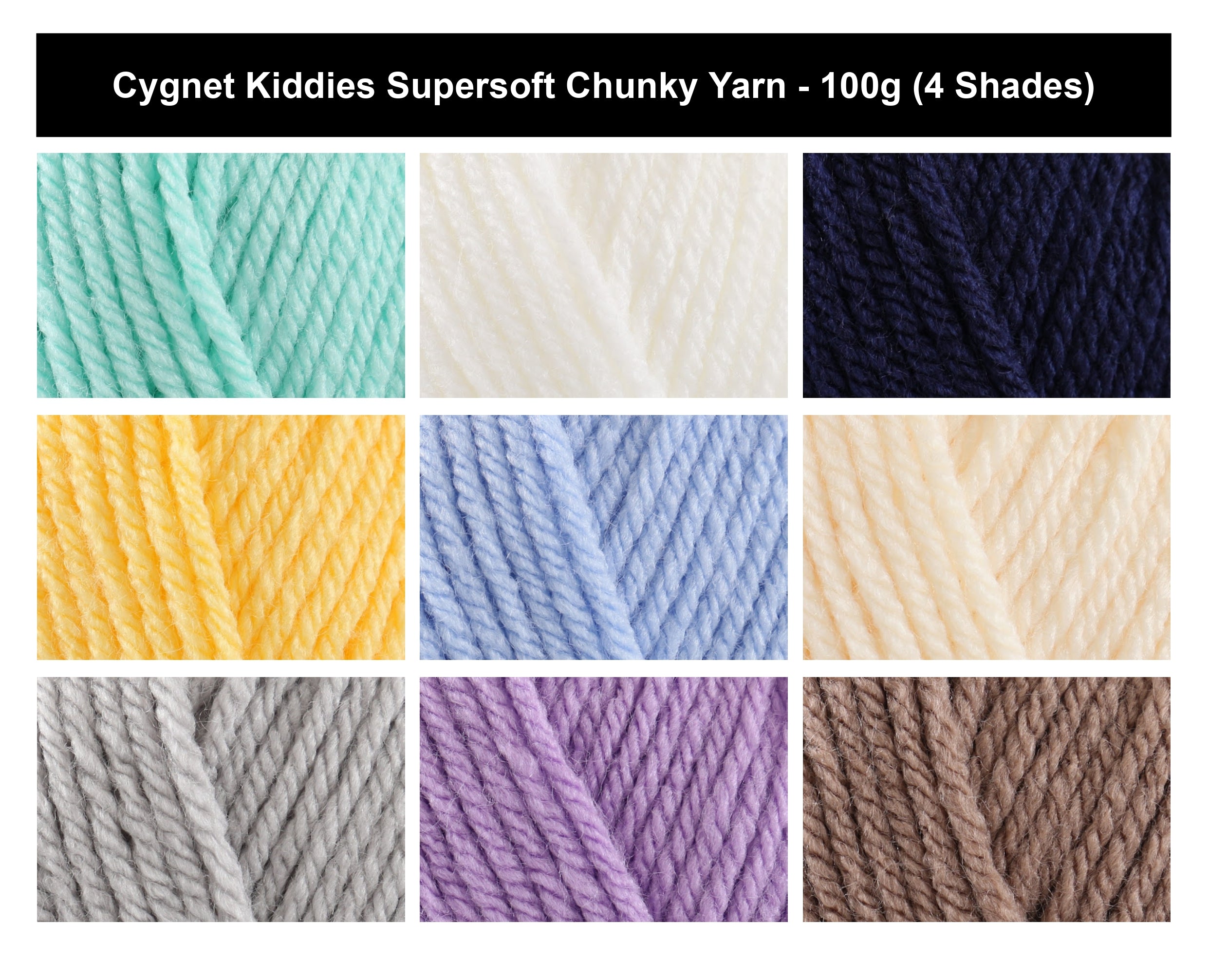Cygnet Kiddies Supersoft Chunky Yarn - 100g, 100% Acrylic Crochet Knitting Baby Yarn for Blankets, Garments & Accessories
