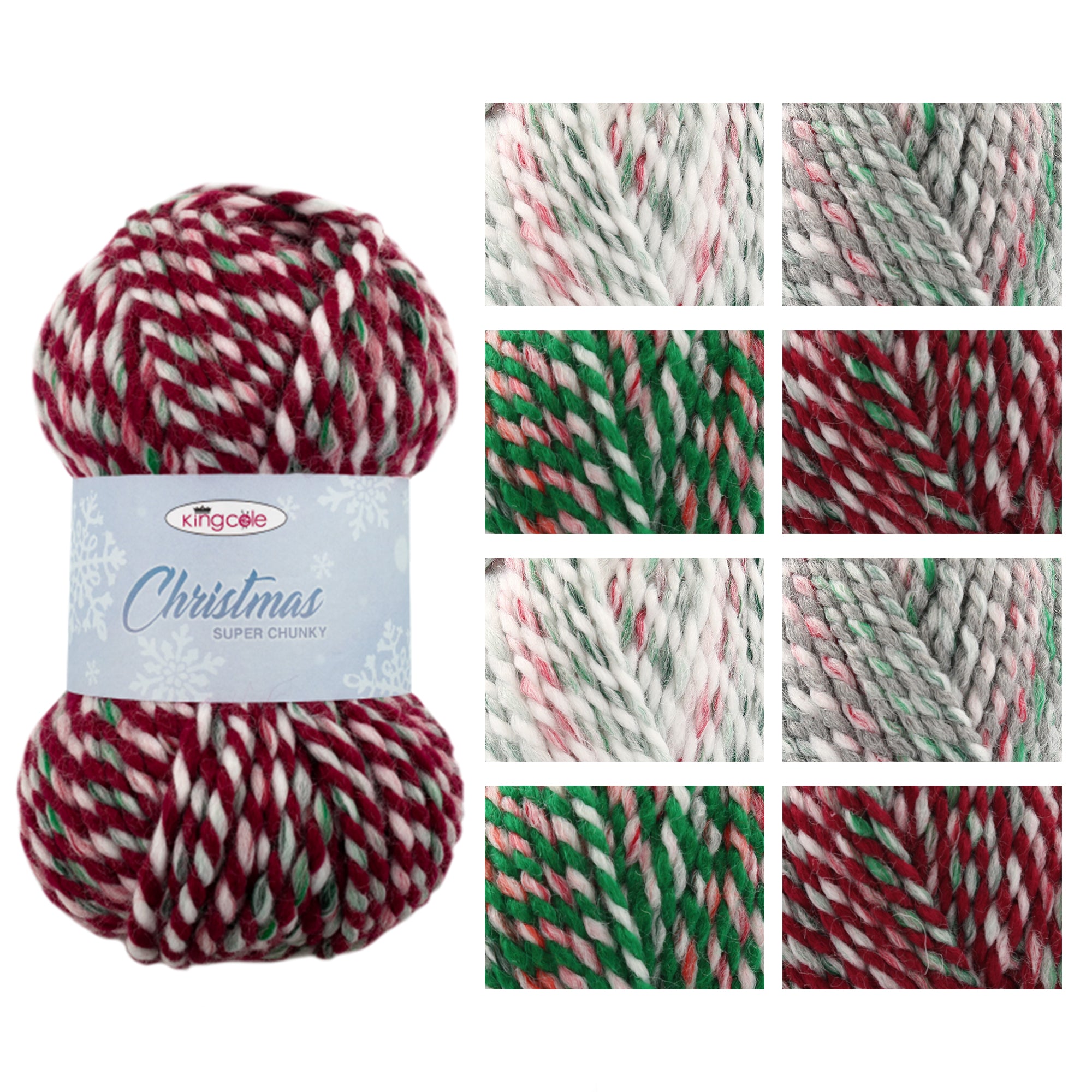 King Cole Christmas Super Chunky Yarn 100% Acrylic Festive Knitting & Crochet Yarn, Soft Super Bulky 90m Holiday Colours - 100g