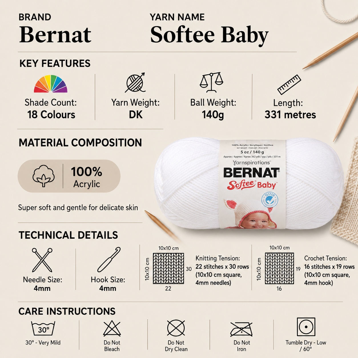 Bernat Softee Baby Dk Crochet Yarn - 140G, Luxurious Acrylic Soft Light Weight Double Knitting Baby Wool for Soft Blankets, Clothes & Accessories