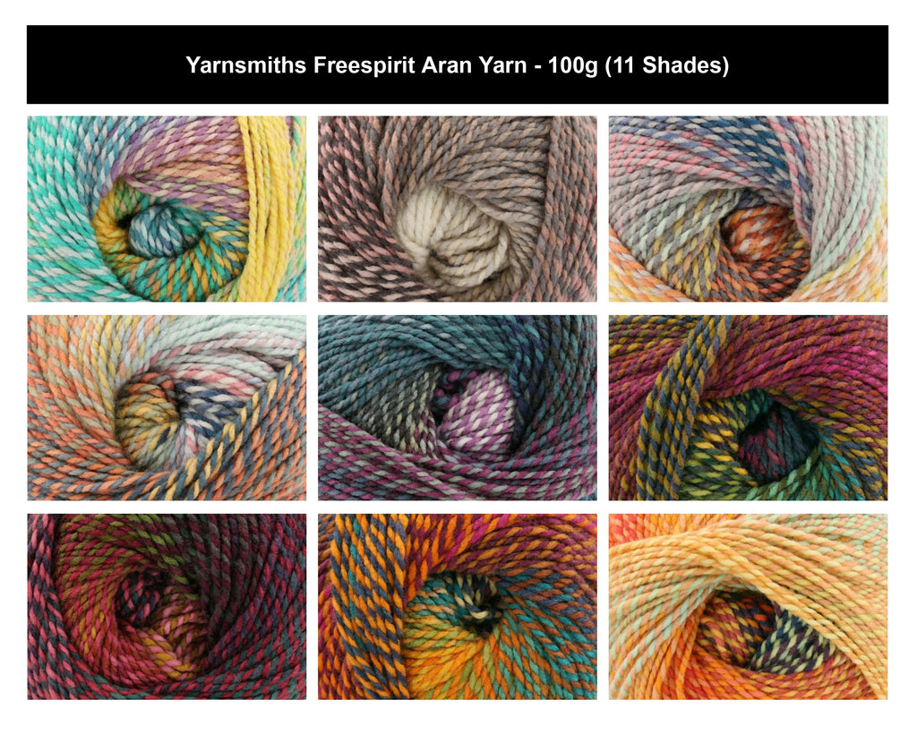 Yarnsmiths Freespirit Aran Crochet Yarn - 100g, 100% Acrylic Soft Self-Striping Variegated Knitting Wool Yarn for Cozy Garments and Accessories