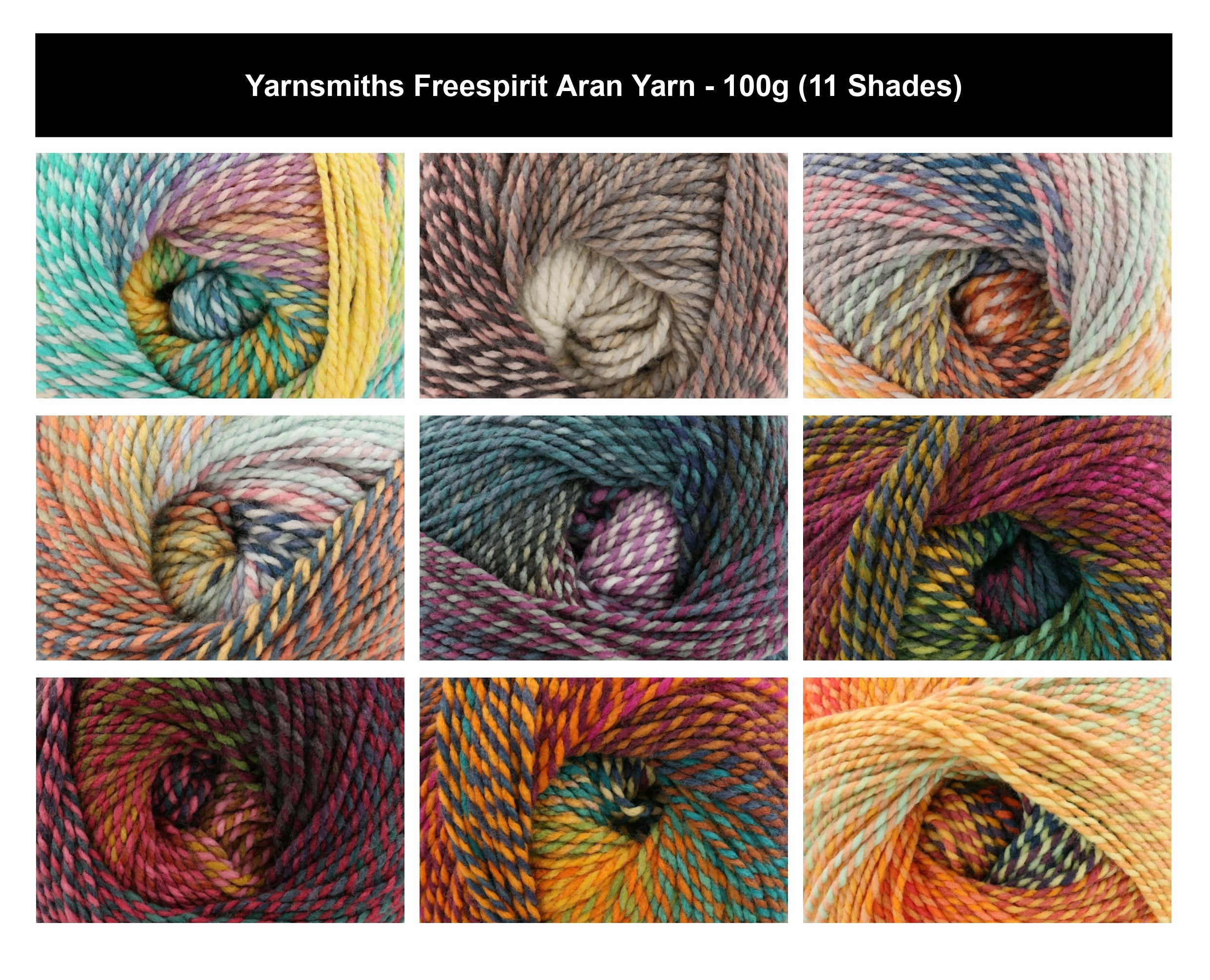 Yarnsmiths Freespirit Aran Crochet Yarn - 100g, 100% Acrylic Soft Self-Striping Variegated Knitting Wool Yarn for Cozy Garments and Accessories