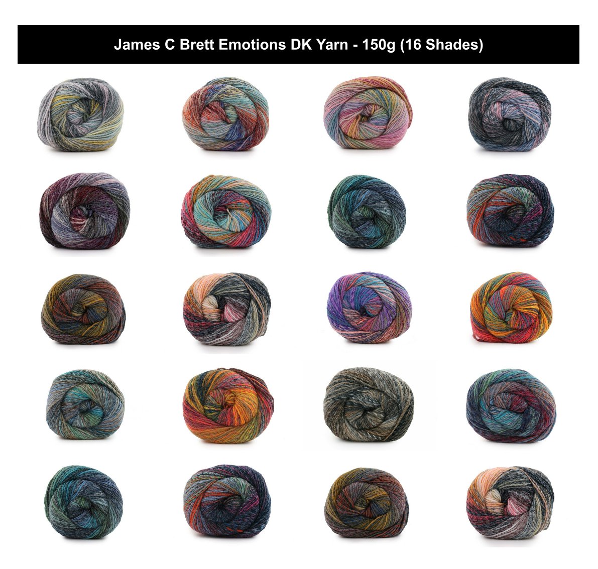James C Brett Emotions DK Cake Yarn - 150g, 100% Acrylic Self-Striping Double Knitting Crochet Yarn for Jumpers, Sweaters, Cardigans & Blankets