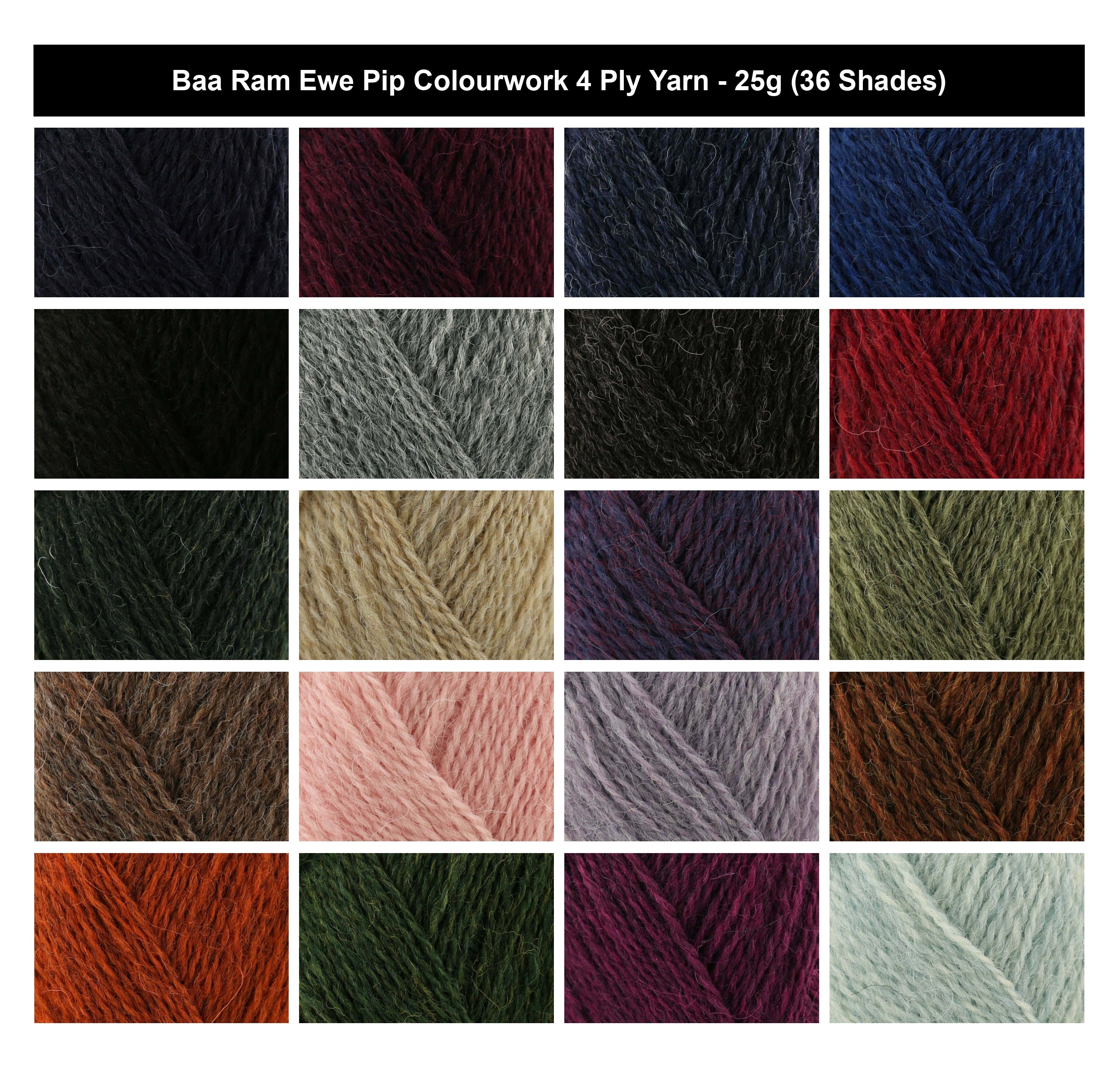 Baa Ram Ewe Pip Colourwork 4 Ply Yarn - 25g, 100% Wool Colourwork Worsted Fair Isle Crochet Knitting Wool Yarn for Garments Hats & Mittens