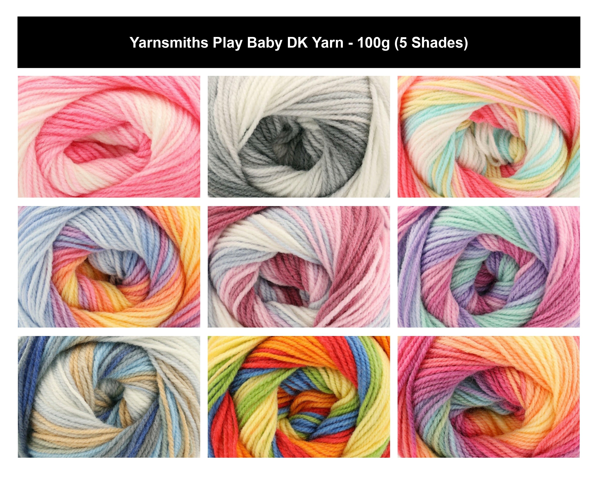 Yarnsmiths Play Baby DK Crochet Yarn - 100g, Luxury 100% Acrylic Variegated Self-Striping Colorful Soft Knitting Wool for Baby Blanket, Garments & Toys