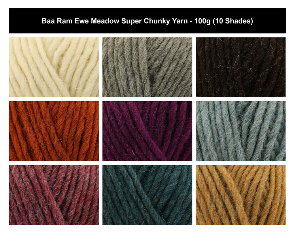 Baa Ram Ewe Meadow Super Chunky Yarn - 100g, 100% British Suffolk Wool for Knitting & Crochet, Soft Lightweight Yarn for Garments, Blankets & Accessories
