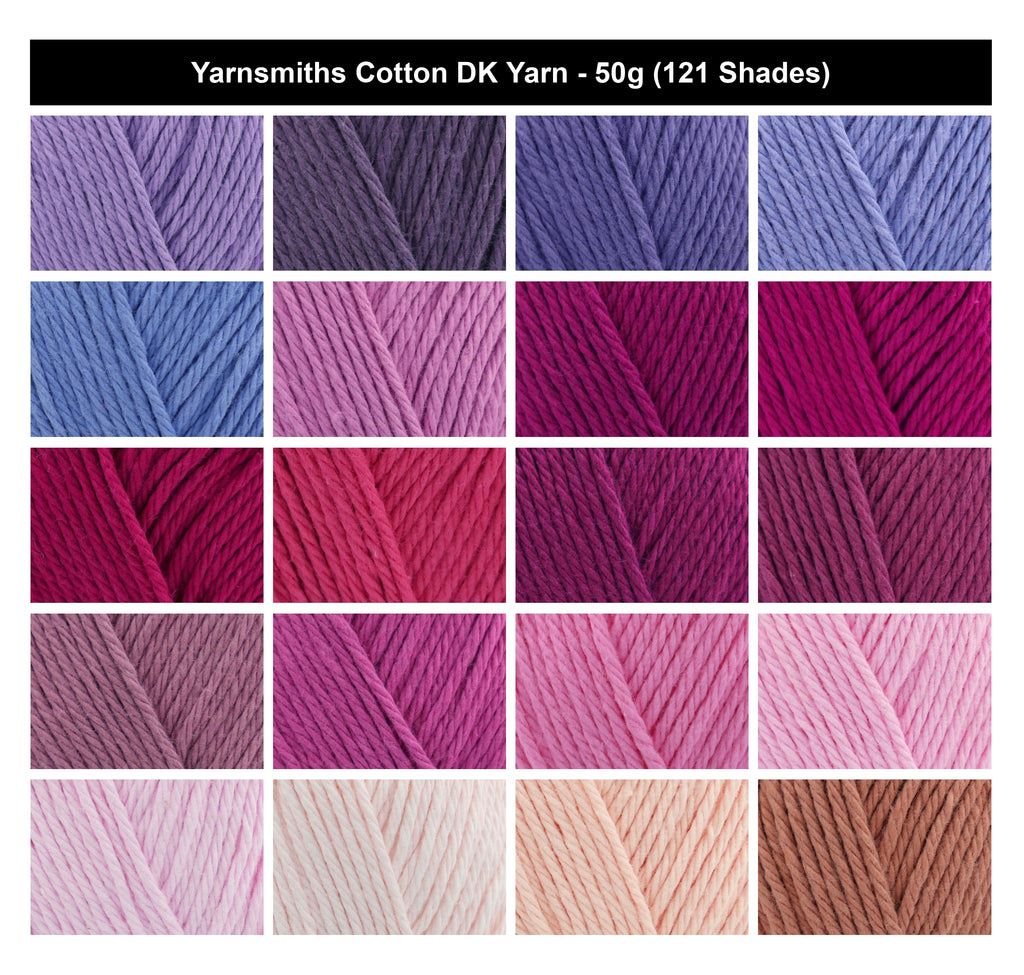 Yarnsmiths Cotton DK Crochet Yarn - 50g, Luxury 100% Cotton Soft Double Knitting Wool with Matte Finish for Toys, Cardigans & Headwear