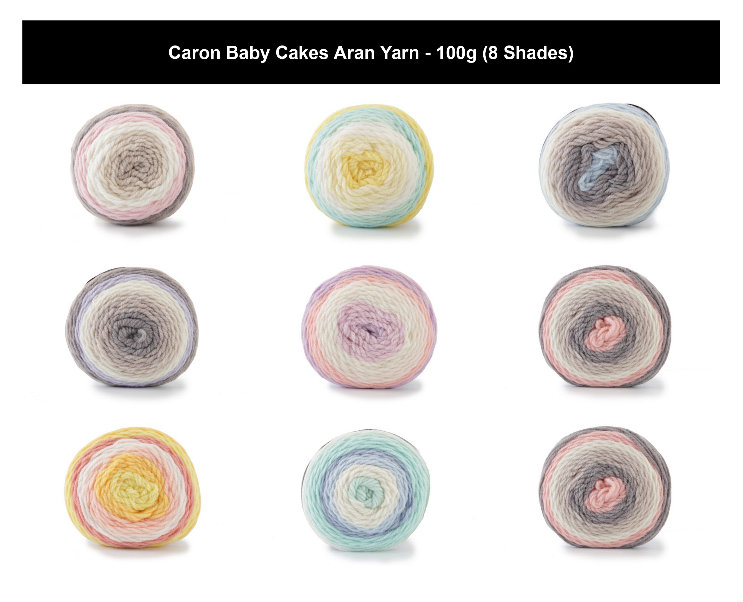 Caron Baby Cakes Crochet Aran Yarn - 100g, Soft Acrylic Nylon Blend Self-Striping Pastel Shades Knitting Cake Yarn for Baby Clothes & Blankets