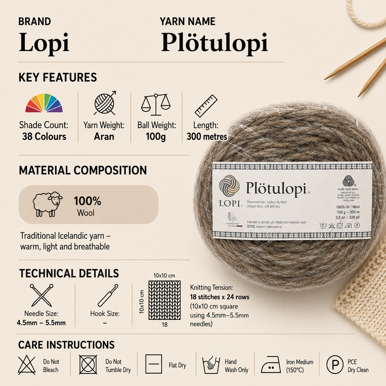 Lopi Plotulopi Wool Aran Yarn - 100g, 100% Icelandic Wool Traditional Lightweight Crochet Knitting Wool for Yoked Sweaters, Shawls & Winter Garments