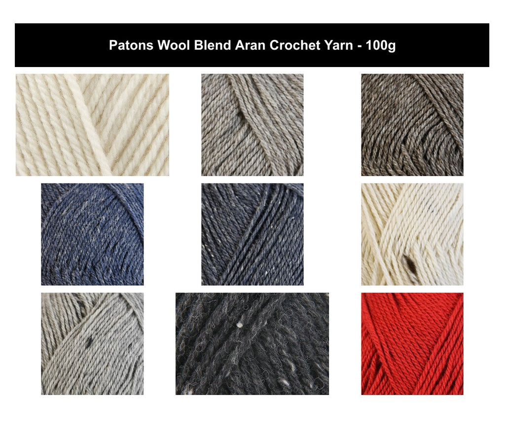 Patons Wool Blend Aran Crochet Yarn - 100g, Wool Acrylic Blend Aran Weight Knitting Yarn for Jumpers, Scarves, Blankets & Crochet Projects