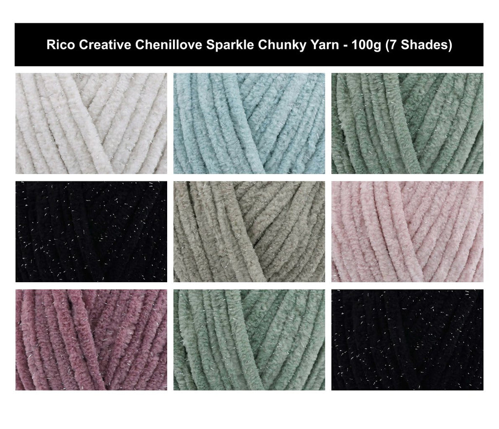 Rico Creative Chenillove Sparkle Chunky Yarn - 100G, Luxury 100% Polyester Twinkling Glitter Chenille Bulky Crochet Knitting Wool for Baby Garments, Blankets & Toys