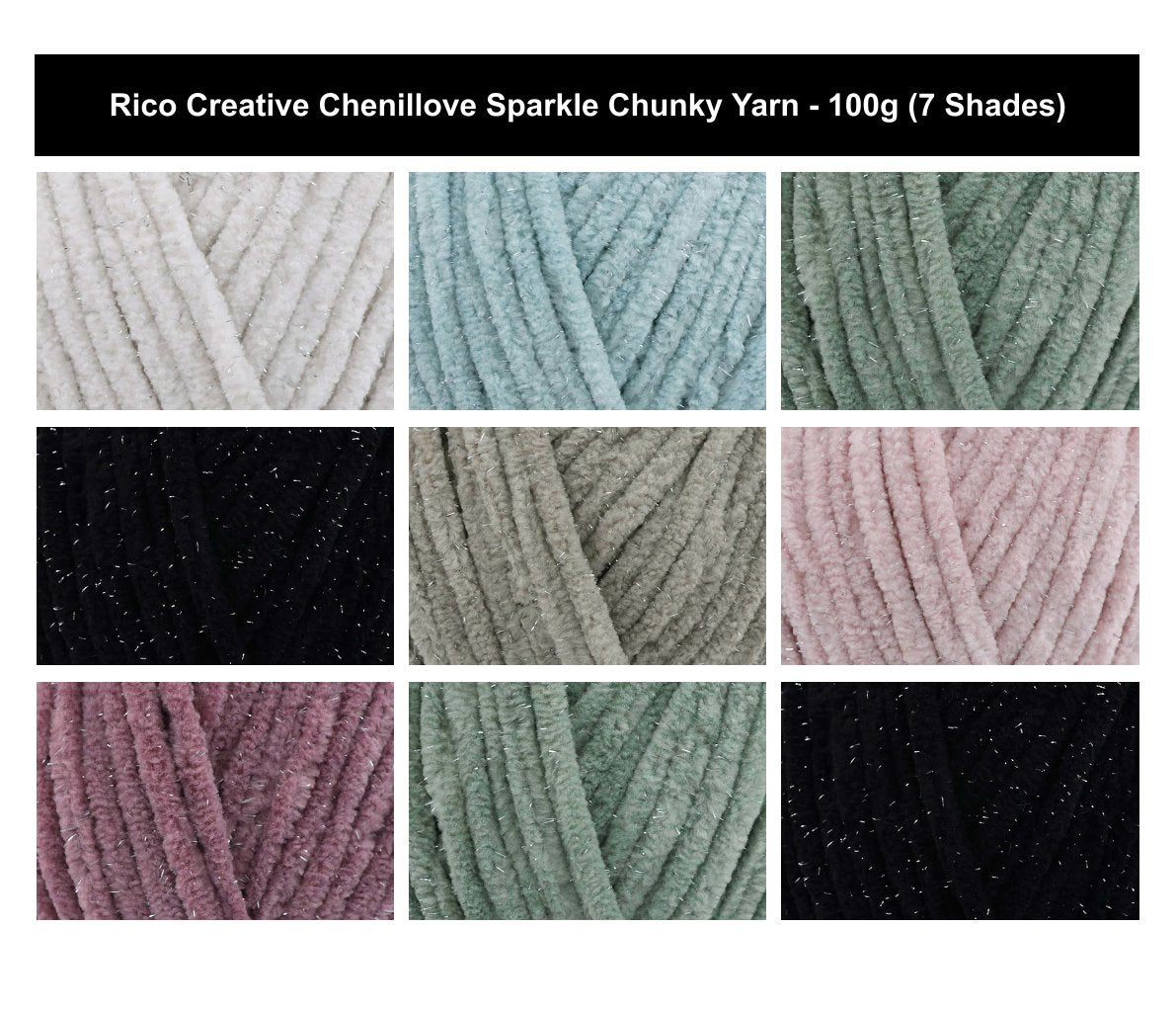 Rico Creative Chenillove Sparkle Chunky Yarn - 100G, Luxury 100% Polyester Twinkling Glitter Chenille Bulky Crochet Knitting Wool for Baby Garments, Blankets & Toys