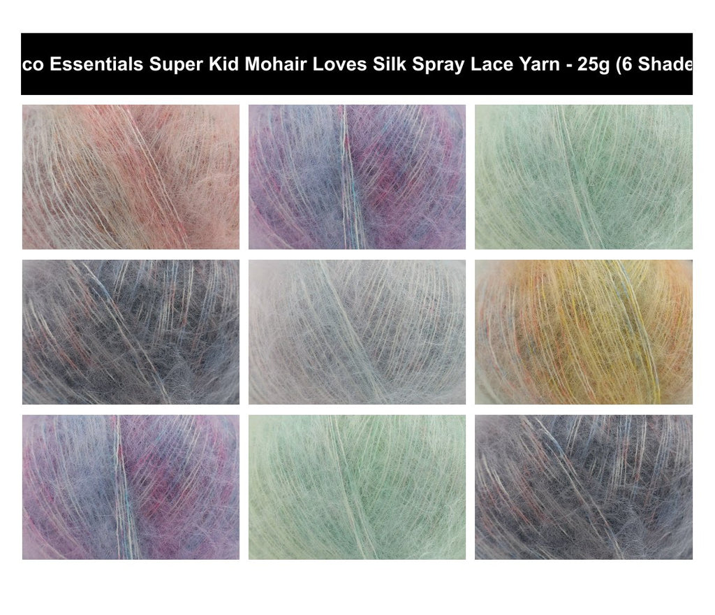 Rico Essentials Super Kid Mohair Loves Silk Spray Lace Yarn - 25G, Luxury Mohair Silk Blend Variegated Self Striping Fluffy Knitting & Crochet Yarn for Shawls & Scarves