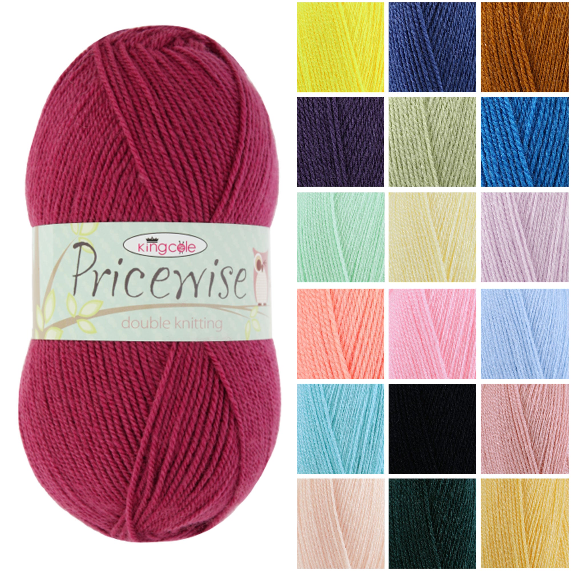 King Cole Pricewise DK Yarn 100% Acrylic 282m – Classic Double Knitting Yarn for Sweaters, Toys & Accessories - 100g