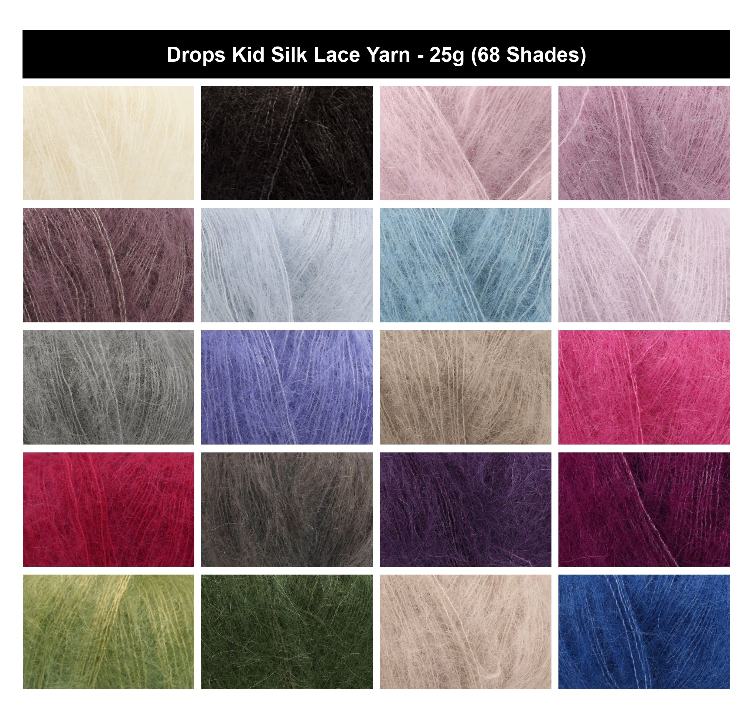 Drops Kid Silk Lace Crochet Yarn - 25g, Luxury Mohair & Silk Blend Soft Lightweight Knitting Wool for Shawls, Feminine Tops & Accessories