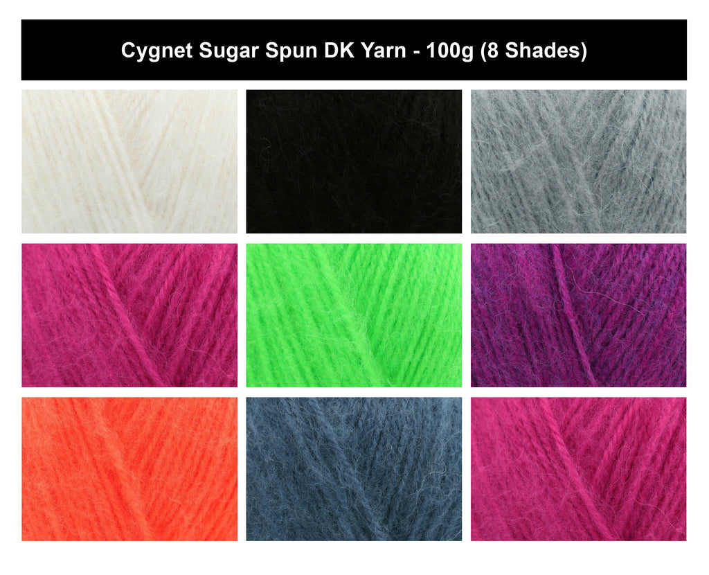 Cygnet Sugar Spun DK Crochet Yarn - 100g, Soft Brushed Wool Acrylic Blend Double Knitting Yarn for Sweaters, Jumpers & Shawls