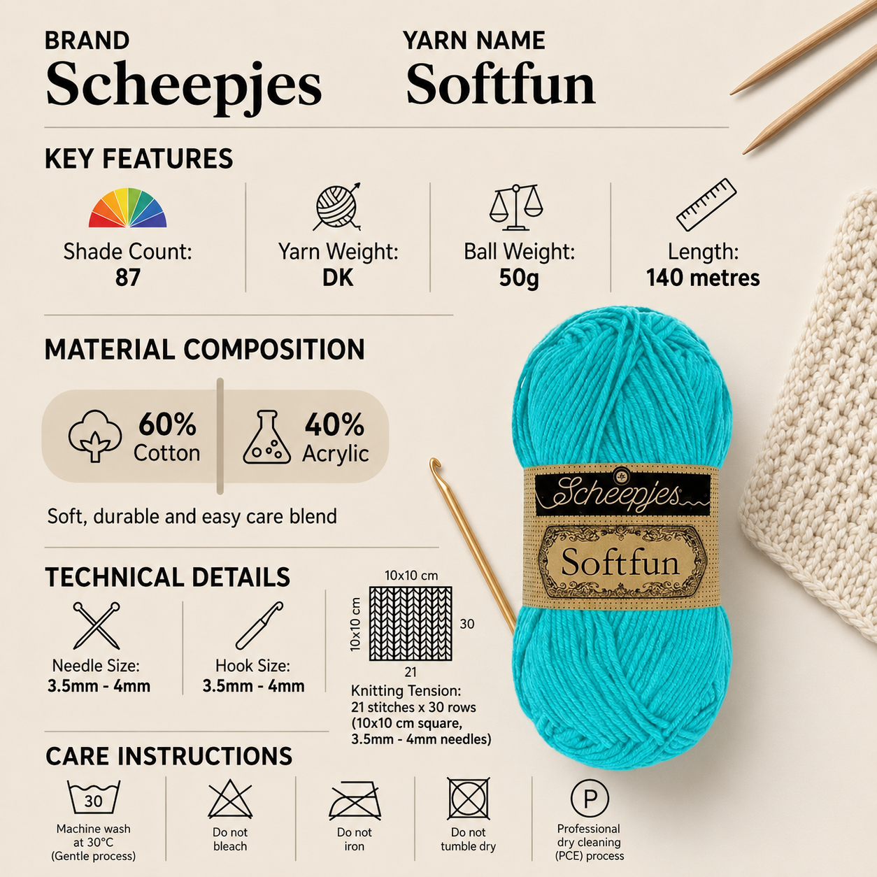 Scheepjes Softfun DK Yarn for Crochet & Knitting - 50g, Cotton Acrylic Soft Lightweight Double Knitting Wool for Baby Blankets, Garments & Toys