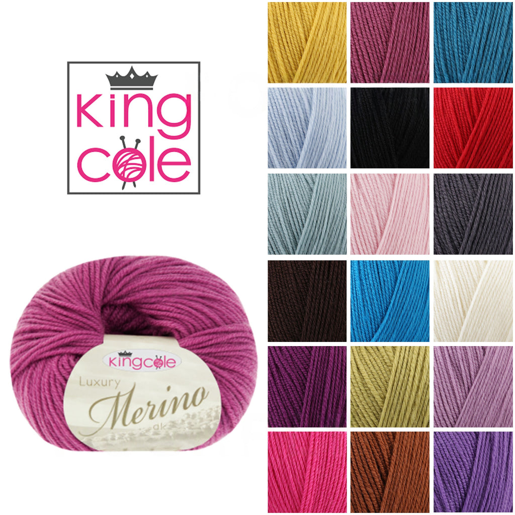 King Cole Luxury Merino DK Yarn 100% Superwash Merino Wool Soft & Durable Double Knit Yarn 140m for Knitting & Crochet - 50g