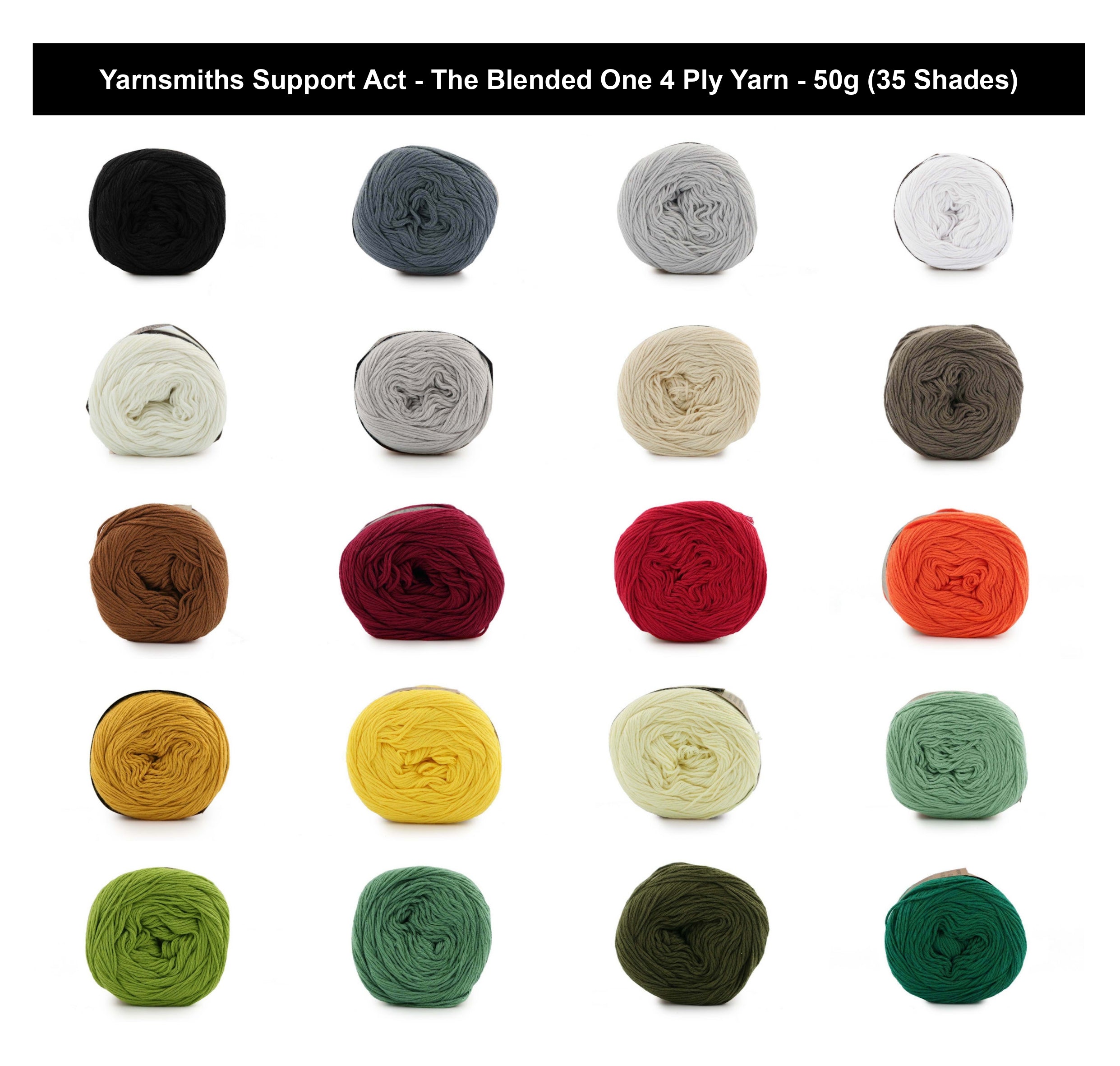 Yarnsmiths Support Act The Blended One 4 Ply Yarn - 50g, Cotton & Acrylic Blend Soft Twisted Lightweight Crochet Knitting Yarn Cake for Summer Shawls & Garments