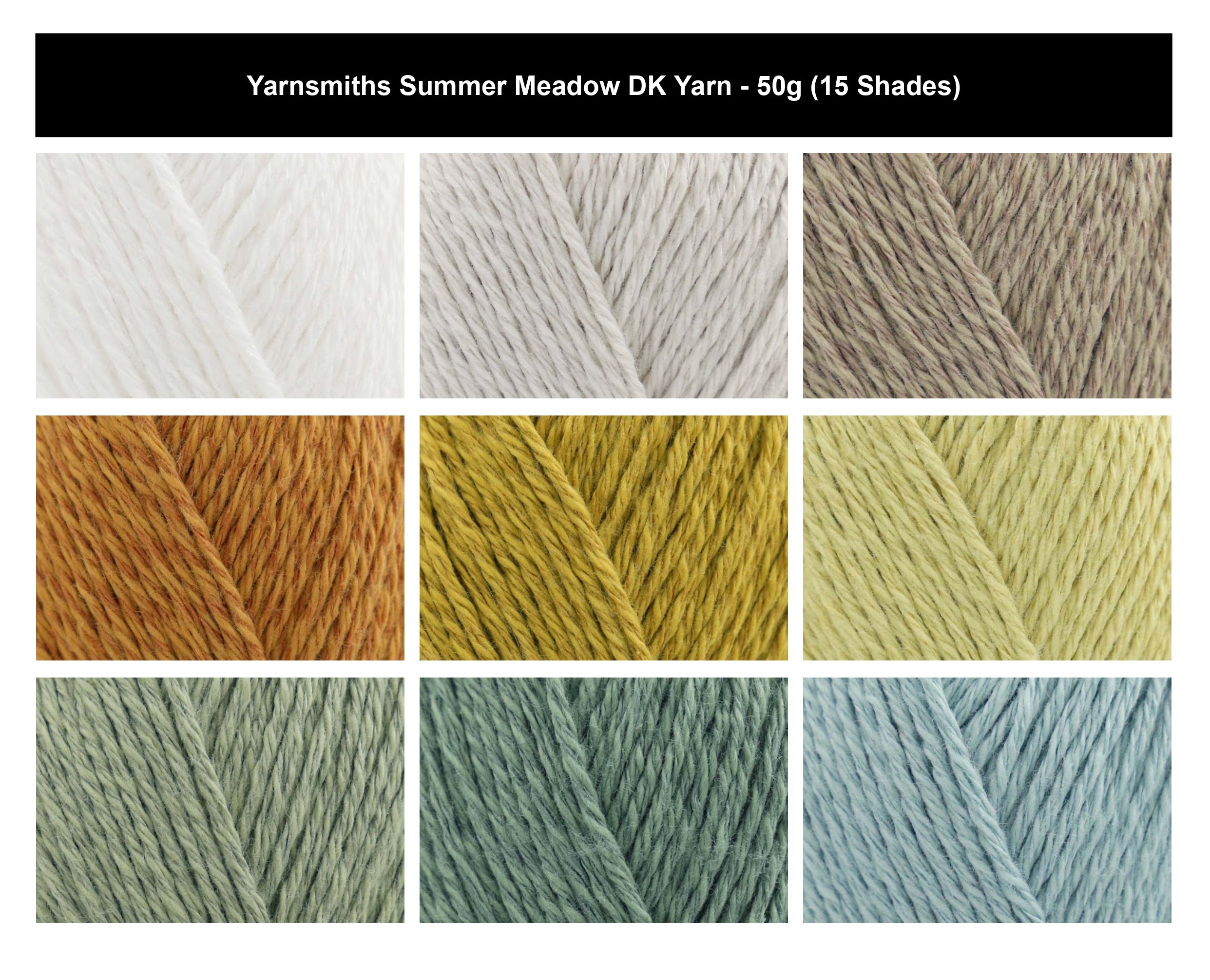Yarnsmiths Summer Meadow DK Yarn - 50g, Linen Cotton Blend Soft Lightweight Double Knitting Crochet Yarn for Lace Shawls & Cardigans