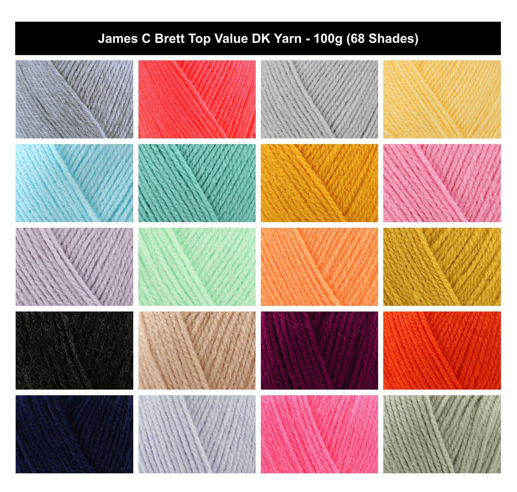 James C Brett Top Value DK Crochet Yarn - 100g, 100% Acrylic Double Knitting Wool Yarn for Blankets, Jumpers, Hats & Toys