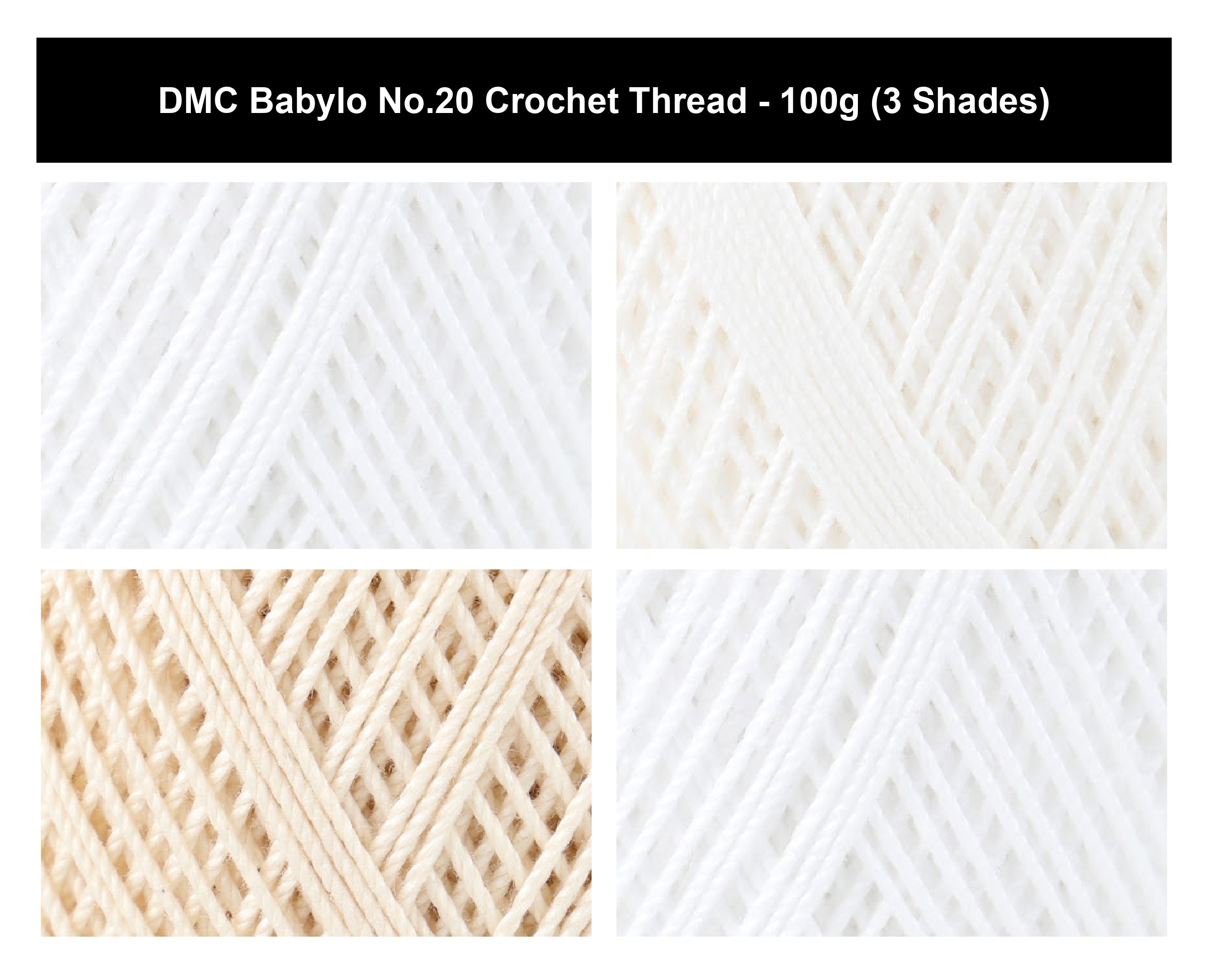 DMC Babylo No.20 Crochet Thread Yarn - 100g, 100% Mercerised Knitting Cotton Thread – Silky Smooth Yarn for Lace, Doilies & Fine Needlework