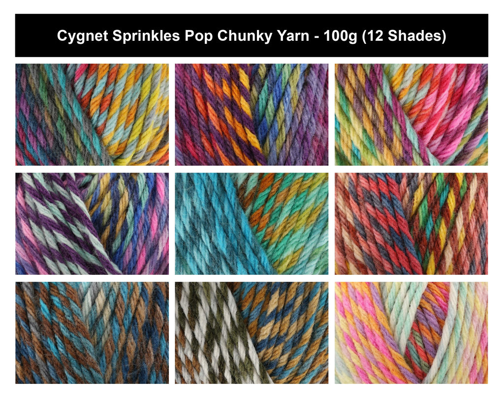 Cygnet Sprinkles Pop Chunky Yarn- 100g, Soft 100% Acrylic Self-Striping Tweedy Crochet & Knitting Yarn for Cozy Garments, Accessories & Home Décor