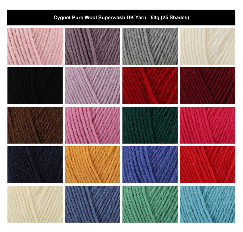 Cygnet Pure Wool Superwash DK Yarn - 50g, 100% Wool Double Knitting Crochet Yarn for Clothing, Toys & Accessories
