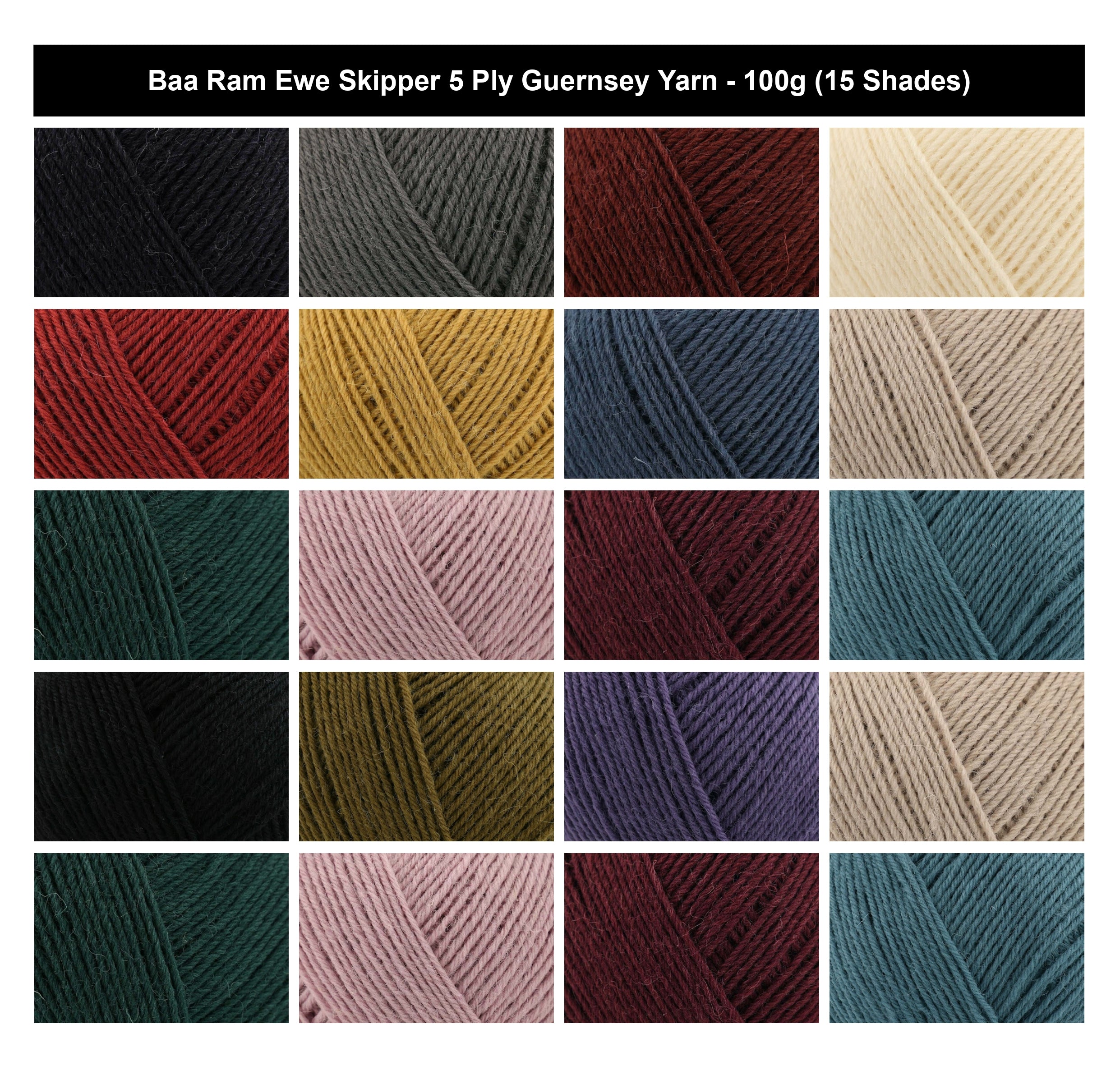 Baa Ram Ewe Skipper 5 Ply Crochet Yarn - 100g, 100% Pure British Wool Guernsey Knitting Wool Yarn for Sweaters, Cardigans & Hard-Wearing Garments